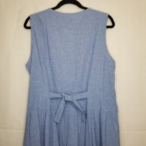 Vintage LANZ Embroidered Cottagecore Prairie Dress Blue Size 14 Pleated Skirt - Picture 6 of 11